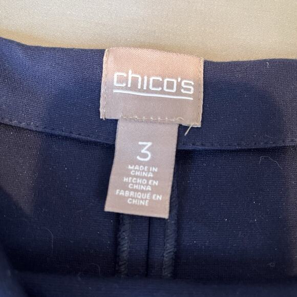 Chicos Shirt Dress Womens 3 Dark Blue Short Ruffle Sleeves Stretch Knee Length - Picture 8 of 8